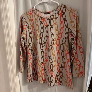 J. McLaughlin gray red gold brown chain print pattern Catalina cloth tee size s